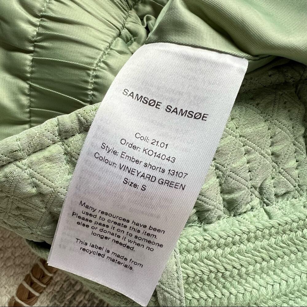 Samsoe Samsoe Ember Vineyard Green Textured Tie Paperbag Waist Shorts Size Small - Picture 11 of 14